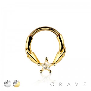 316L SURGICAL STEEL CZ STAR FIRE WING SEPTUM HINGED SEGMENT HOOP RING